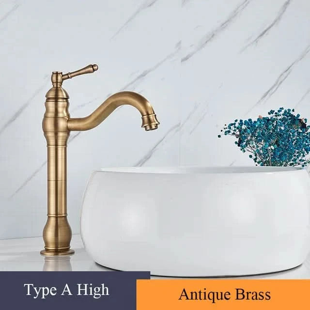 Bathroom Basin Sink Faucet Mixer Tap Single Handle Single Hole Brass Hot/Cold Water Palace Style Deck Mount Retro Faucet
