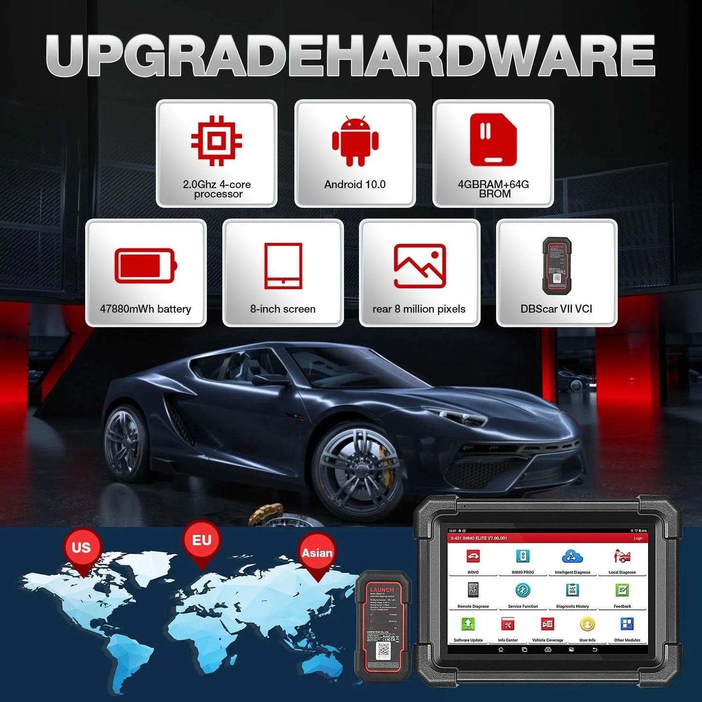 USA EU Lager LAUNCH X431 IMMO ELITE OBD2 Diagnosegerät Autoschlüsselfräsmaschinen mit Programmiergerät für alle Schlüssel verloren