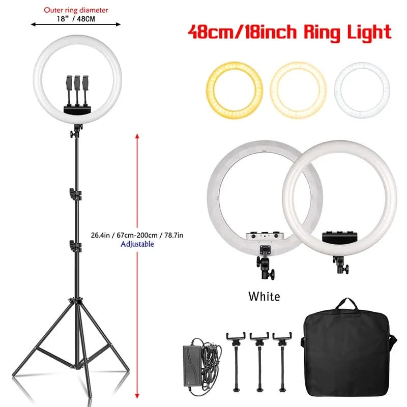 SH 45cm 18 Zoll Ringlicht mit Stativ USB-Lade-Selfie-LED-Lampe Dimmbares Fotolicht für Fotografie Studio
