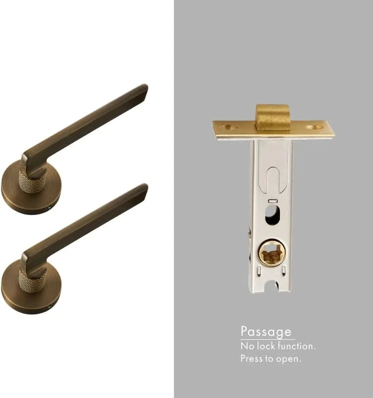 Dooroom Messing Türdrücker, geräuschlos, Schwarz-Gold, für Schlafzimmer, Badezimmer, Holztür, Schloss-Set, Blindgriffknauf