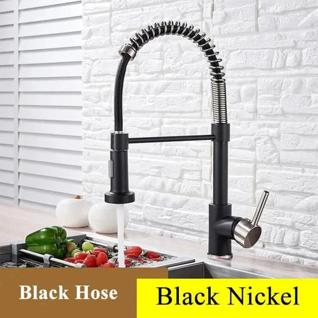 Küchenarmatur aus gebürstetem Nickel mit Ausziehbrause, Heiß- und Kaltwasserhahn, Messing, drehbar, Küchenmischbatterie, Wasserhahn