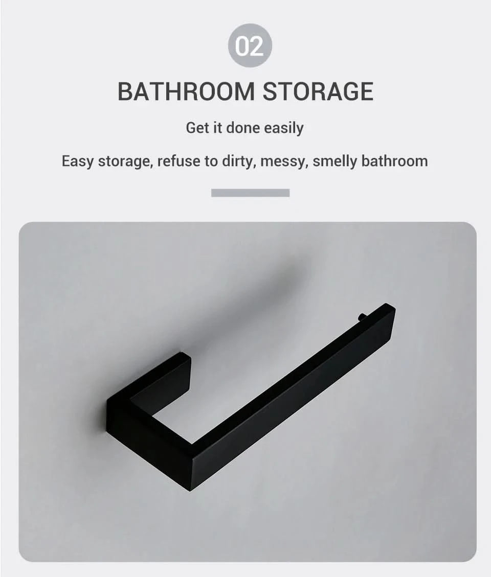 Stainless Steel Black Wall Mounted Screw Hook Paper Holder Towel/ Tissue Holder Towel Bar Bathroom Accessories