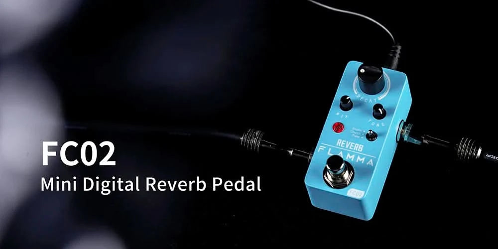 FLAMMA FC02 E-Gitarren-Pedal, Hall-Effektpedal mit Studio Church Plate Effekten, True Bypass mit Netzteil