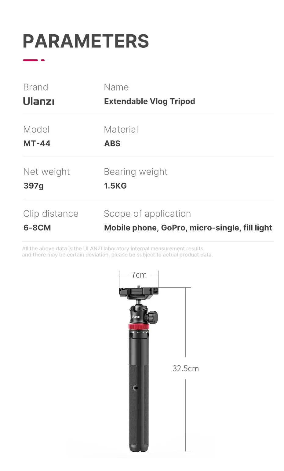 Ulanzi MT-44 ausziehbares Vlog Live-Streaming Stativ mit Handyhalterung 42 Zoll für DSLR SLR Kamera GoPro Smartphone