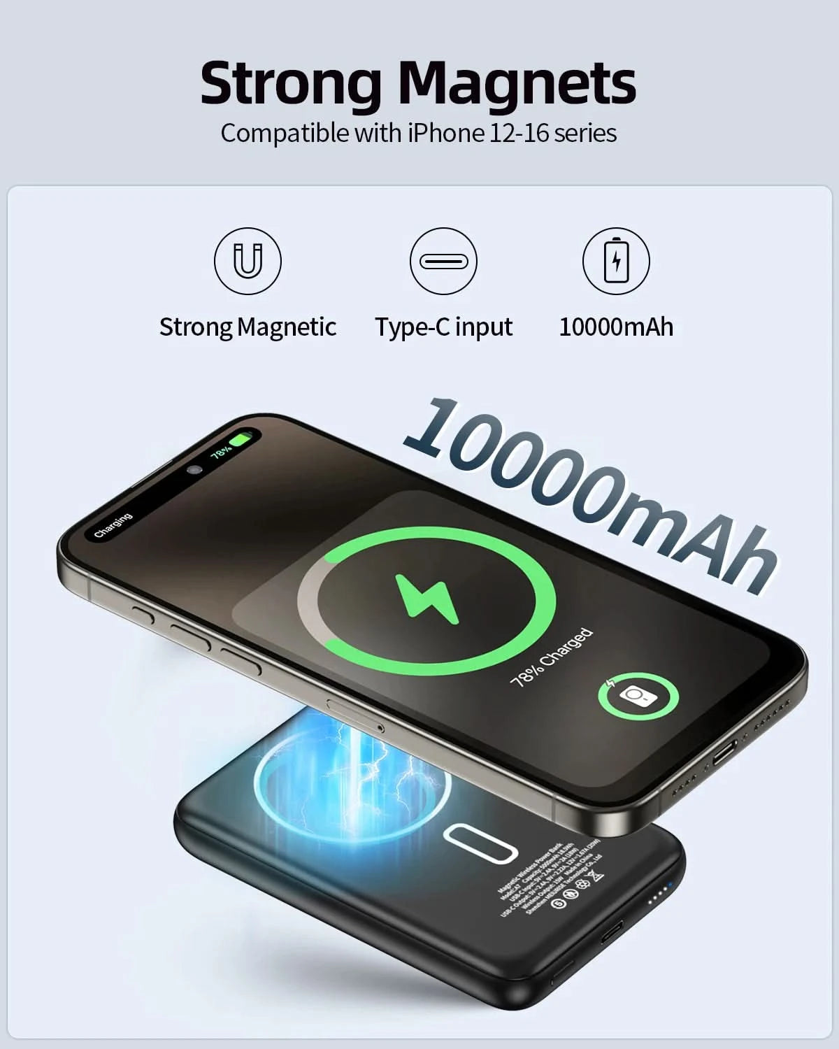 Magnetische Kabellose 10000mAh Powerbank Schnellladung Metall Kühle Haptik Ultradünn Tragbar PD20W Powerbank für iPhone Xiaomi