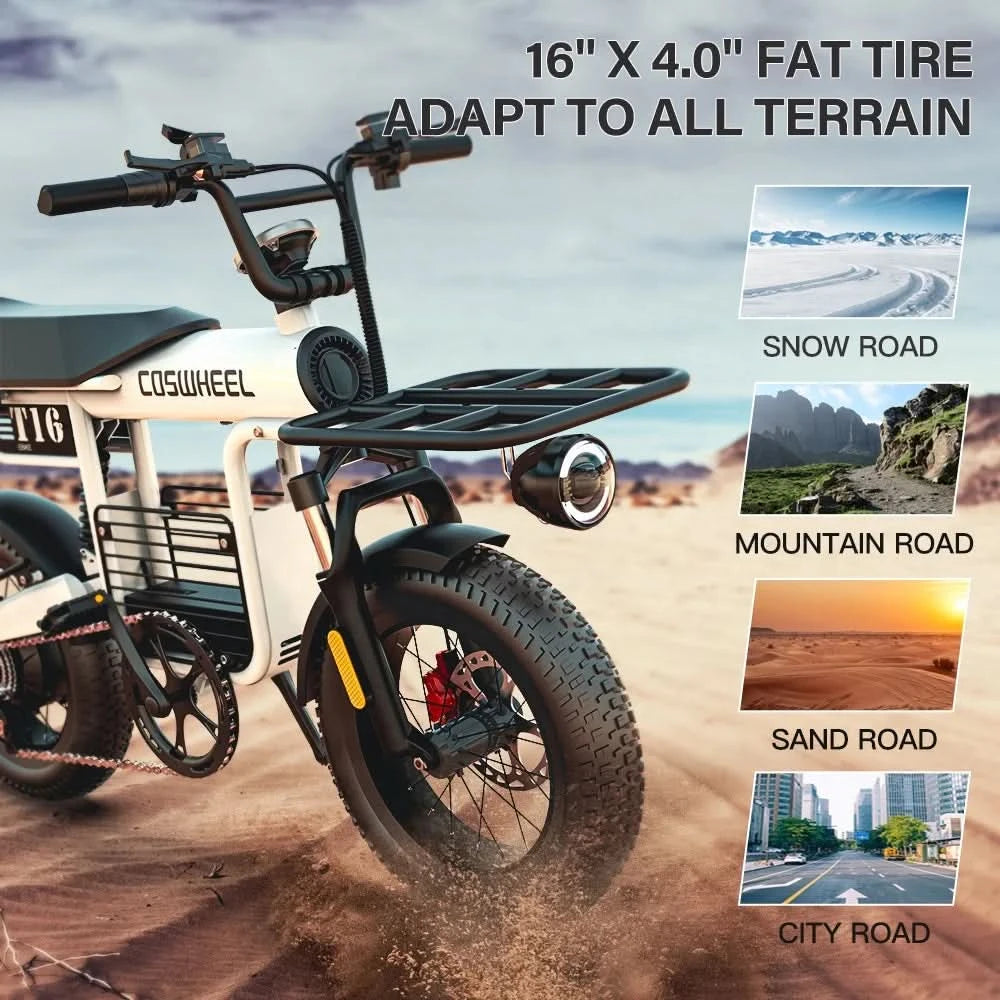 Ebike EU Lager Coswheel T16 Fatbike Elektro-Citybike Erwachsene 180mm Dual-Scheibenölbremsen Vollfederung Power E-Bike