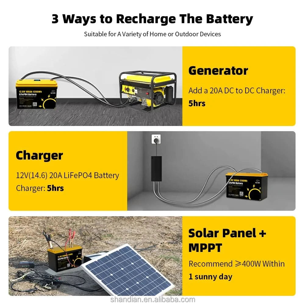 US Stock LiFePO4 Battery 12V 100A 200Ah 300Ah 340Ah 24V Lithium Iron Phosphate Solar LCD RV Home Boat Storage Energy Home Boat