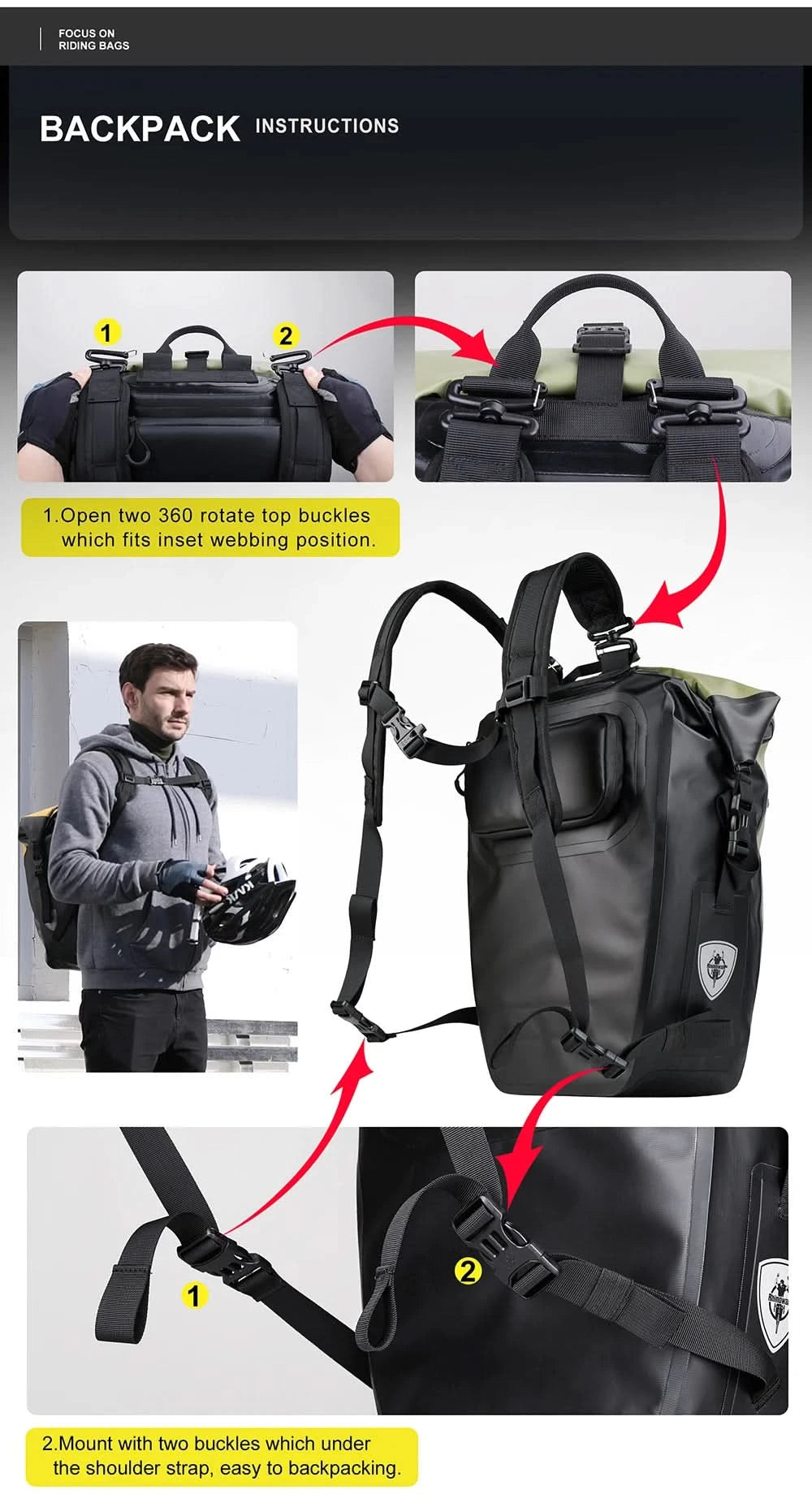 Rhinowalk Fahrradtasche & Gepäckträgertasche, 100 % wasserdicht, 27 l großes Fassungsvermögen, multifunktionale Gepäckträgertasche, Fahrradtaschen