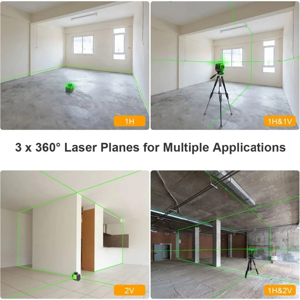Huepar 12 Lines 3D Cross Line Laser Level Kit Osram Self-Leveling Green Beam 360° Vertical Horizontal With Laser Receiver Tripod