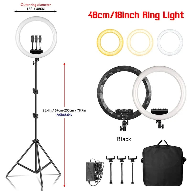 SH 45cm 18 Zoll Ringlicht mit Stativ USB-Lade-Selfie-LED-Lampe Dimmbares Fotolicht für Fotografie Studio