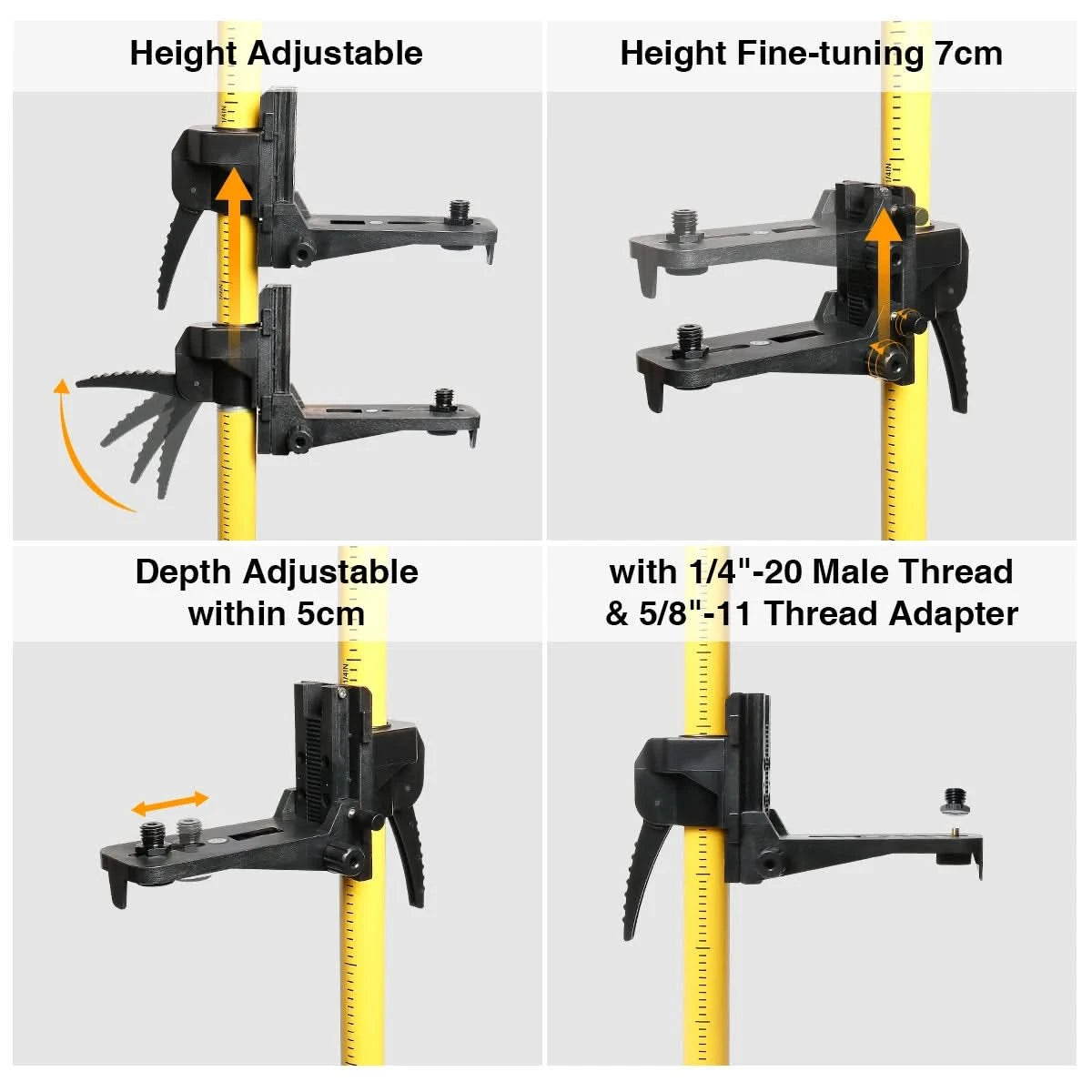 Huepar 12 Ft./3.7m Laser Tripod Telescoping Pole with 1/4-Inch by 20-Inch Laser Mount for Rotary Included Rod & 5/8"-11 Adapter