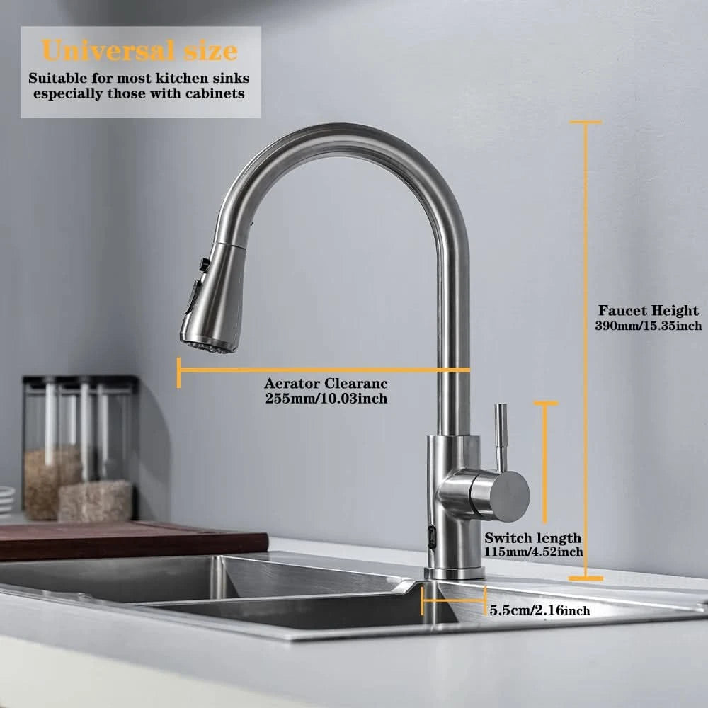 Smarte berührungslose Küchenarmatur gebürstet ausziehbar Infrarot-Sensor Armaturen Schwarz/Nickel Infrarot-Wassermischer Armaturen