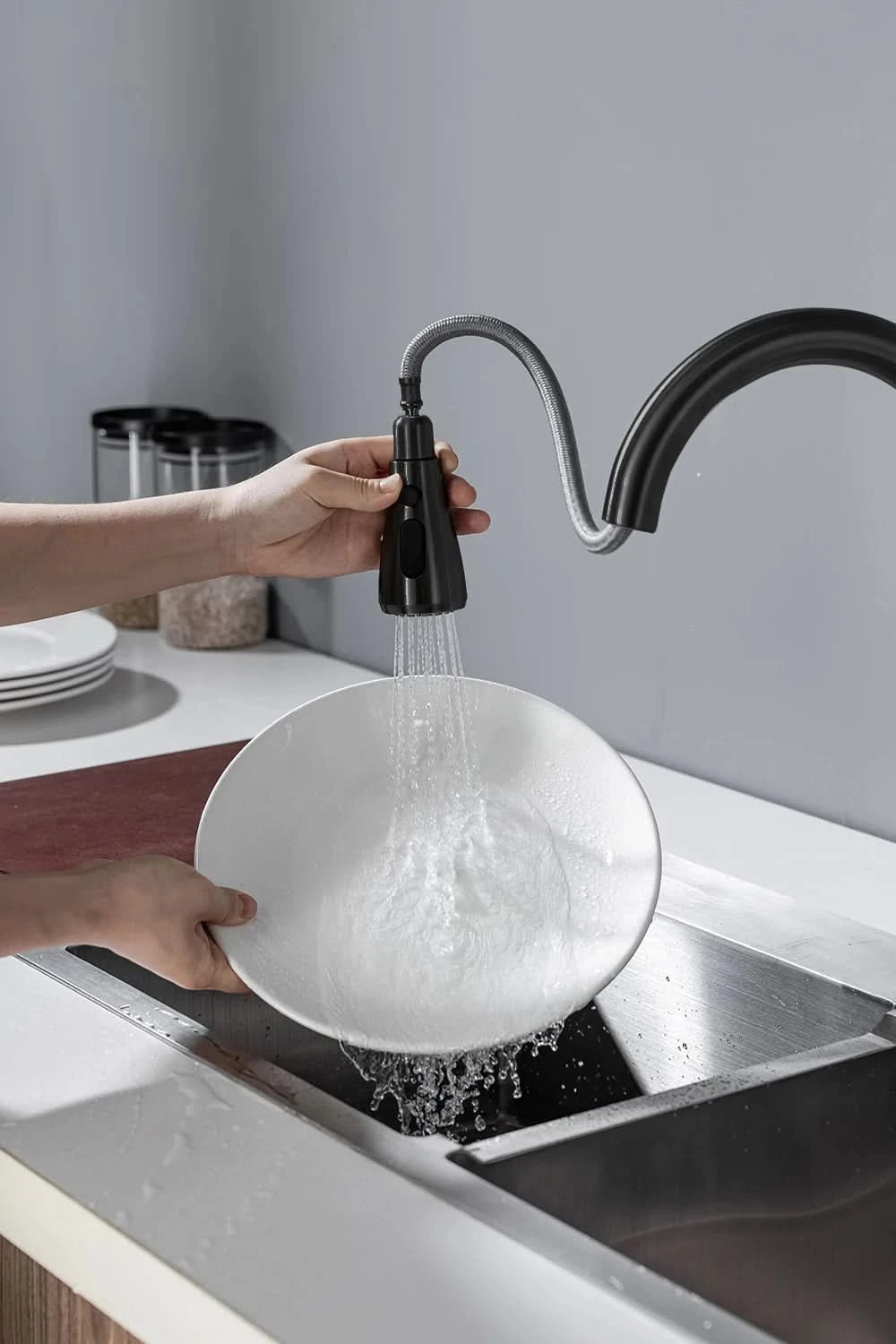 Smarte berührungslose Küchenarmatur gebürstet ausziehbar Infrarot-Sensor Armaturen Schwarz/Nickel Infrarot-Wassermischer Armaturen