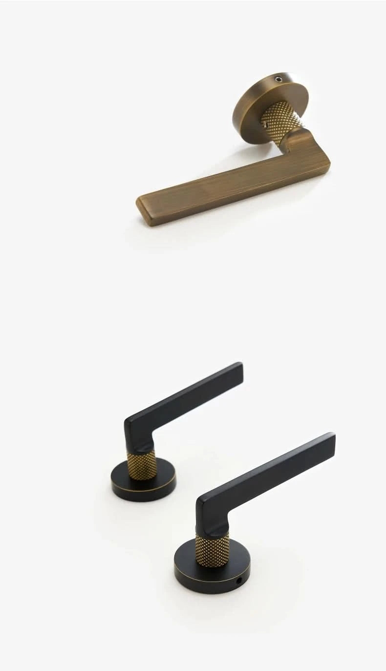 Dooroom Messing Türdrücker, geräuschlos, Schwarz-Gold, für Schlafzimmer, Badezimmer, Holztür, Schloss-Set, Blindgriffknauf