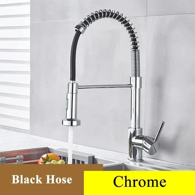 Küchenarmatur aus gebürstetem Nickel mit Ausziehbrause, Heiß- und Kaltwasserhahn, Messing, drehbar, Küchenmischbatterie, Wasserhahn