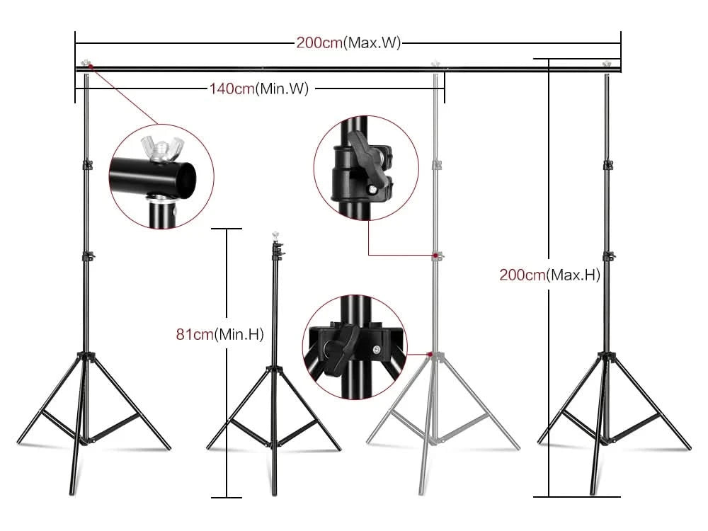 Fotohintergrundrahmen Ständer Softbox Beleuchtungsset Fotostudio-Ausrüstungszubehör mit 3 Hintergrundstoffen und Stativ