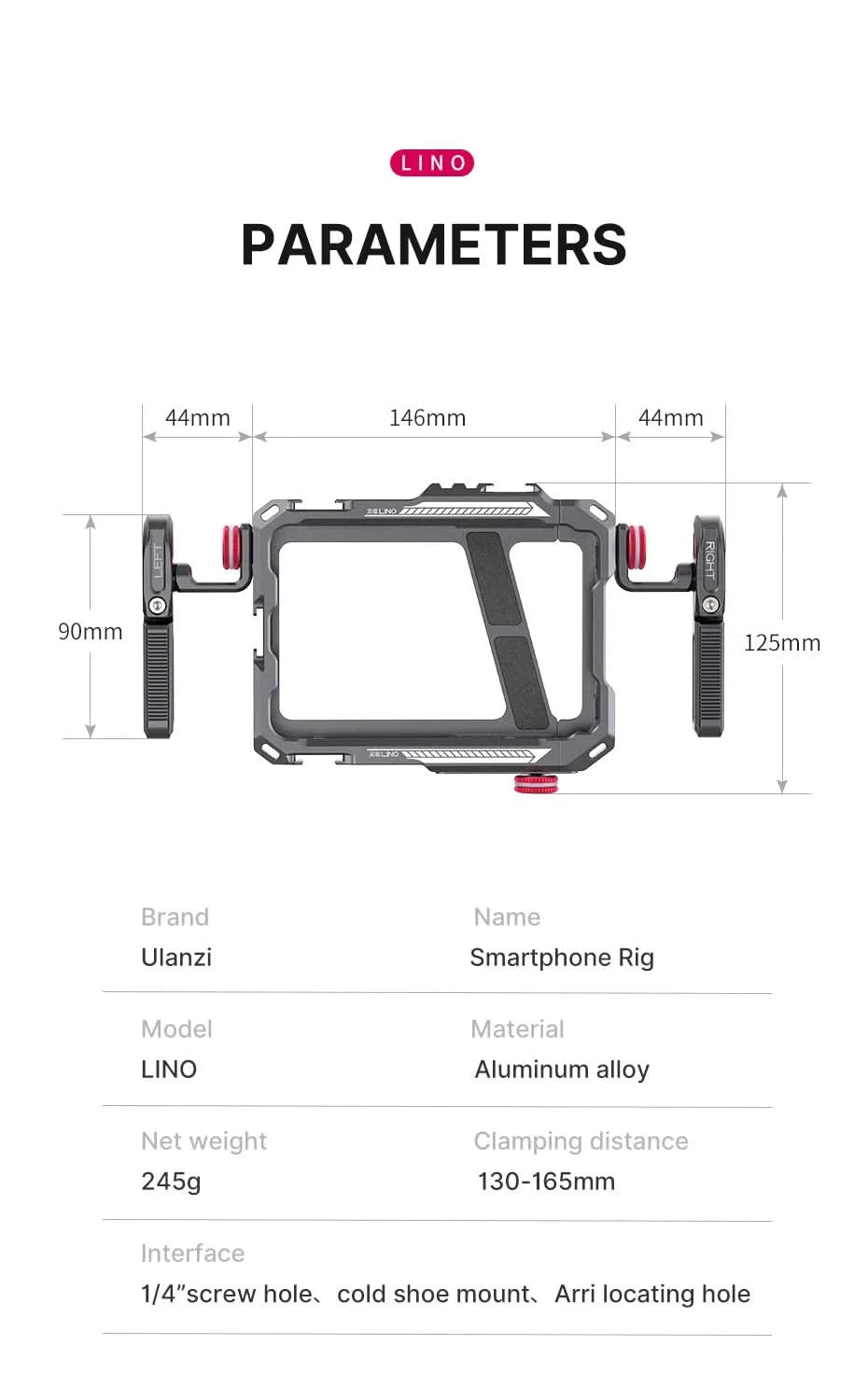 Ulanzi Lino Smartphone Cage for iPhone 16 15 14 13 X XR XS Max Mini/Pro/Pro Max Smartphone Handle Grip Phone Vlog Video