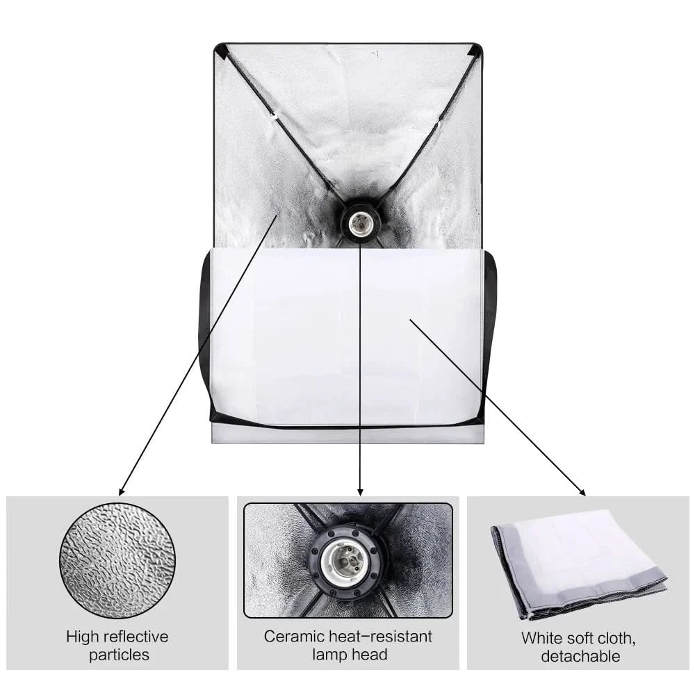 Fotohintergrundrahmen Ständer Softbox Beleuchtungsset Fotostudio-Ausrüstungszubehör mit 3 Hintergrundstoffen und Stativ