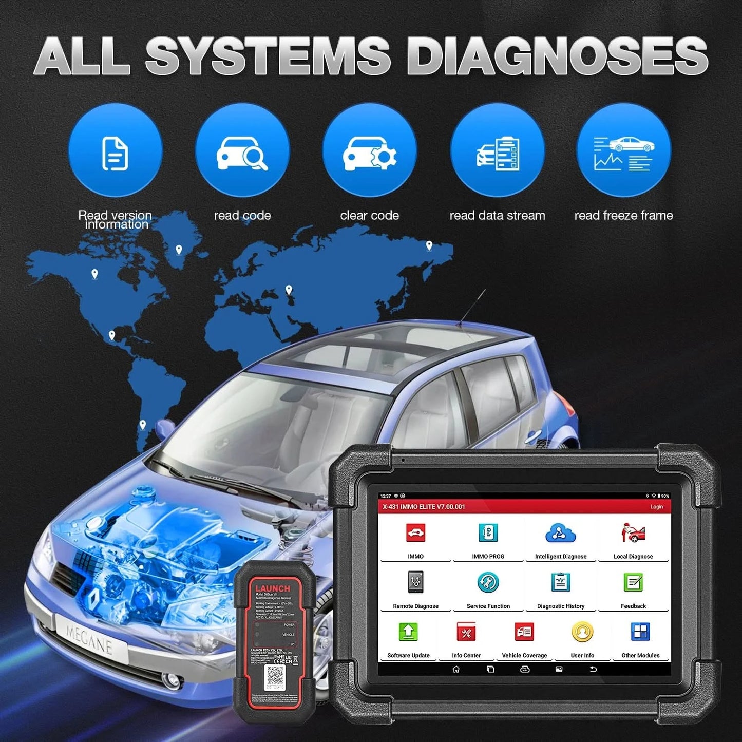 USA EU Lager LAUNCH X431 IMMO ELITE OBD2 Diagnosegerät Autoschlüsselfräsmaschinen mit Programmiergerät für alle Schlüssel verloren