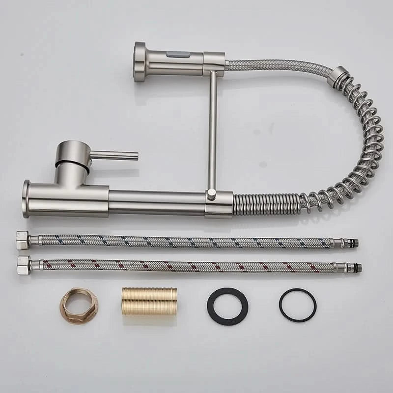 Küchenarmatur aus gebürstetem Nickel mit Ausziehbrause, Heiß- und Kaltwasserhahn, Messing, drehbar, Küchenmischbatterie, Wasserhahn
