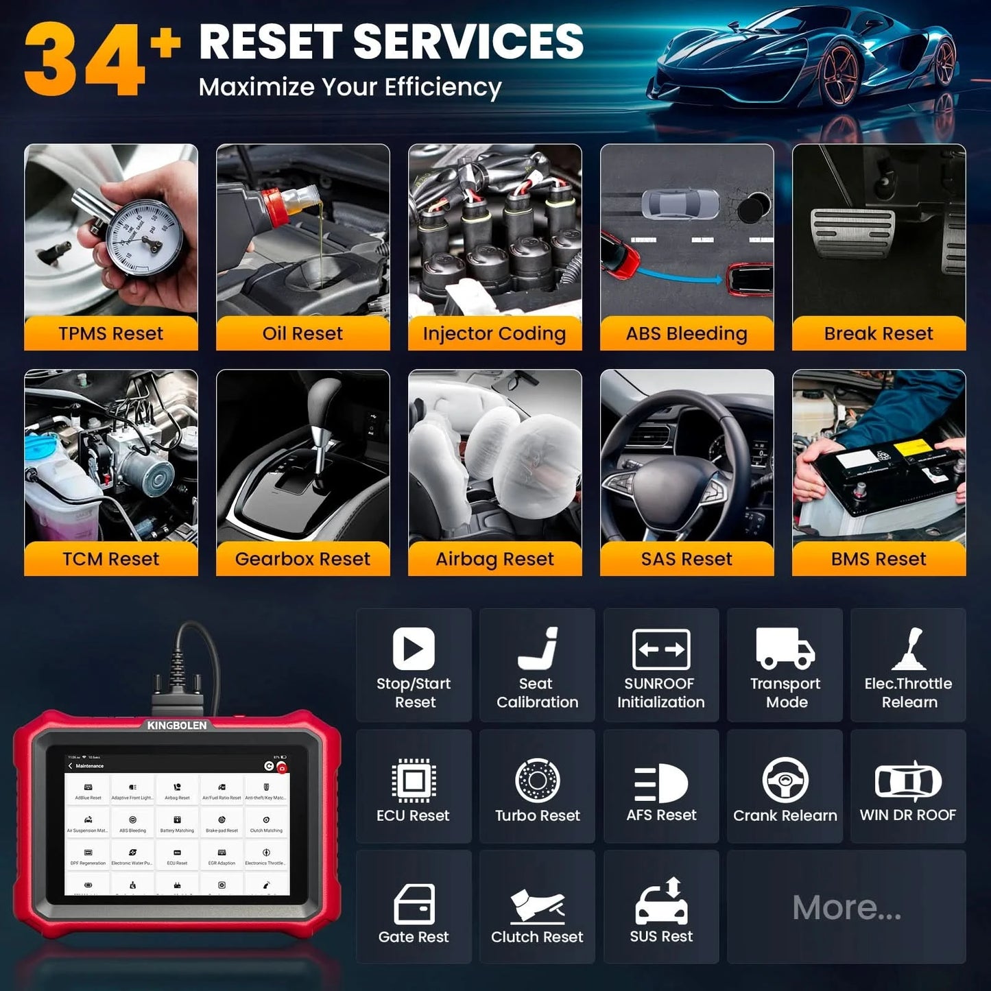 Kingbolen K8 Elite Lebenslange kostenlose OBD2-Scanner 8" Kfz-Diagnosetool Steuergeräte-Codierungsmaschine