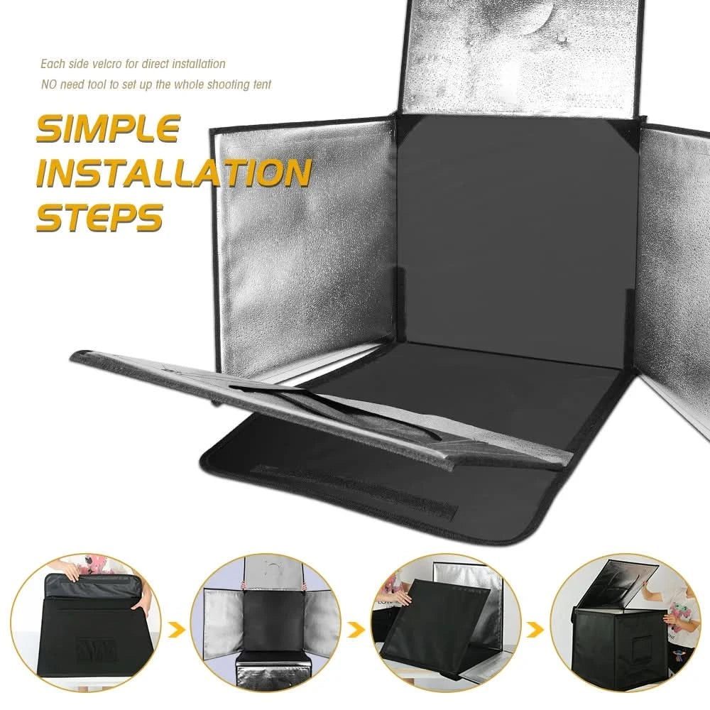 Fotolichtstudio Softboxen Tragbar Faltbar Dimmbar Fotografie Tisch Shooting Zelt Kit mit 3 Stück Hintergrundplatten