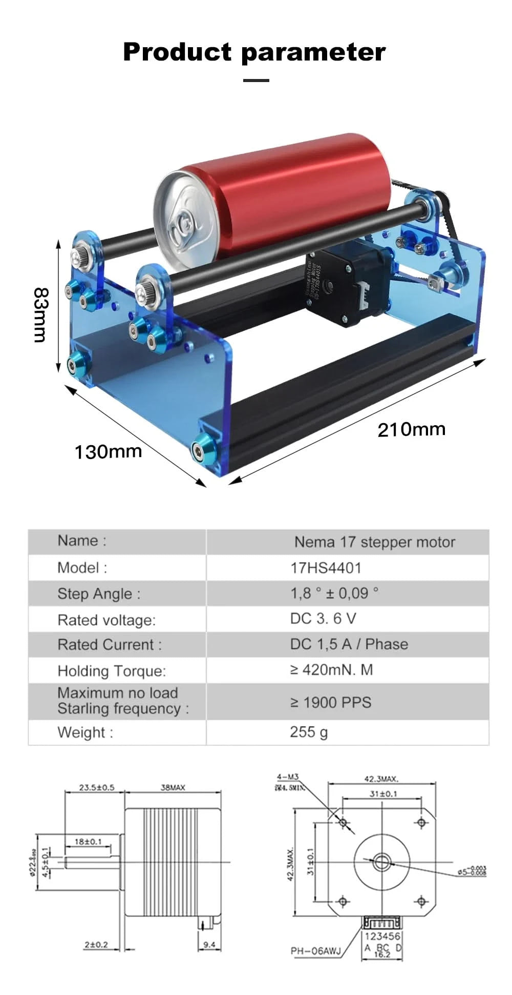 CNC Laser Engraving Machine 3D Printer Y-axis Rotary Roller Engraving Module for TTS TT-5.5S Engraving Cylindrical Objects Cans