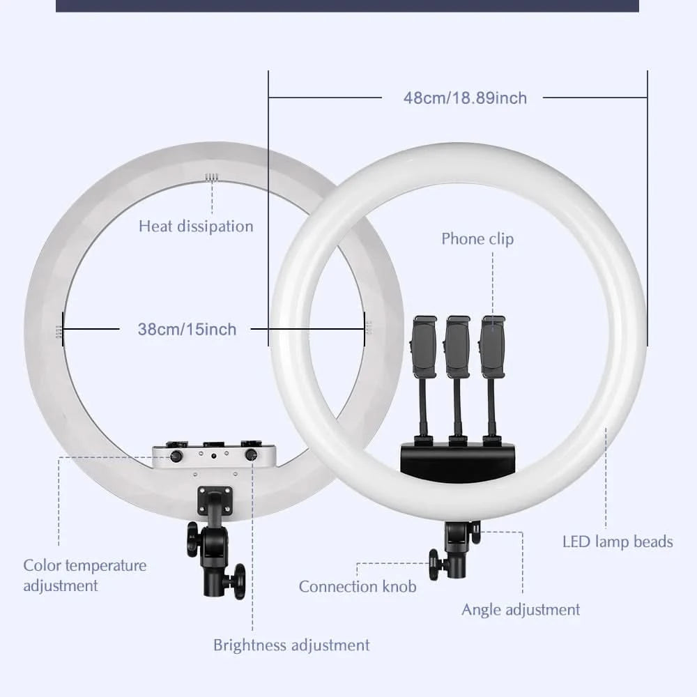 SH 45cm 18 Zoll Ringlicht mit Stativ USB-Lade-Selfie-LED-Lampe Dimmbares Fotolicht für Fotografie Studio