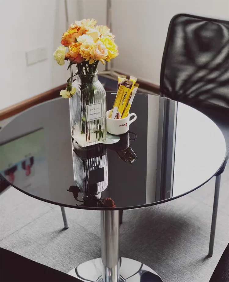 TieHo,Tempered Glass Round Table for Small Apartment, Coffee Table, Dining Table, Transparent Glass Countertop, Office Furniture