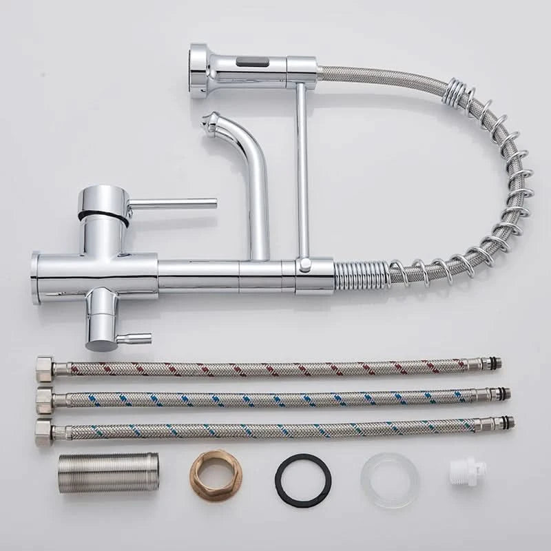Purified Water Kitchen Faucet Pull Down Spray Stream Head Dual Handle Faucet 360 Rotate Deck Mount Drinking Water Mixer Tap