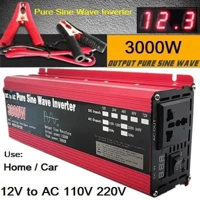 Reiner Sinus-Wechselrichter 12V/24V auf AC110V 220V 1000W 2000W 3000W Spannungswandler Leistungswandler Solar-Wechselrichter LED-Anzeige