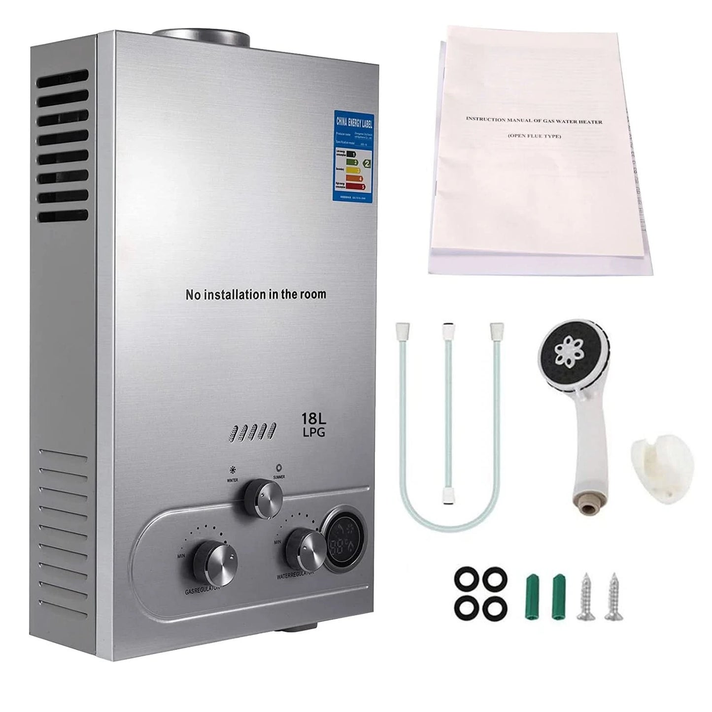 Sihao 6L 8L 10L 12L 16L 18L Flüssiggas-Durchlauferhitzer Sofortiger Gasboiler Butan Propan Gasboiler für Camping und Outdoor