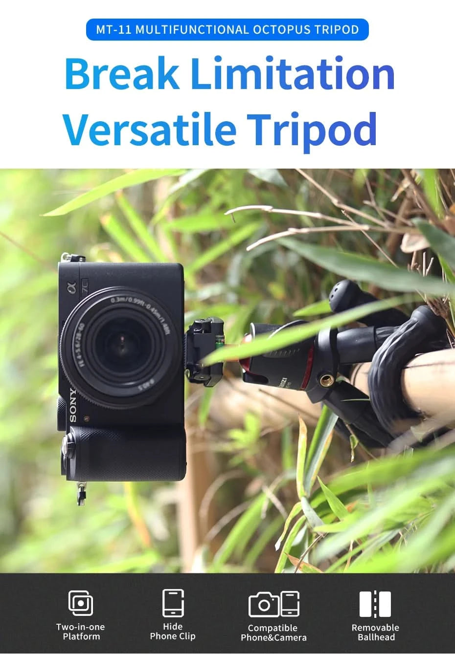 Ulanzi MT-11 Flexible Octopus Tripod For Phone DSLR Camera Vlog Portable 2in1 Design Selfie Stick Tripod With Phone Holder