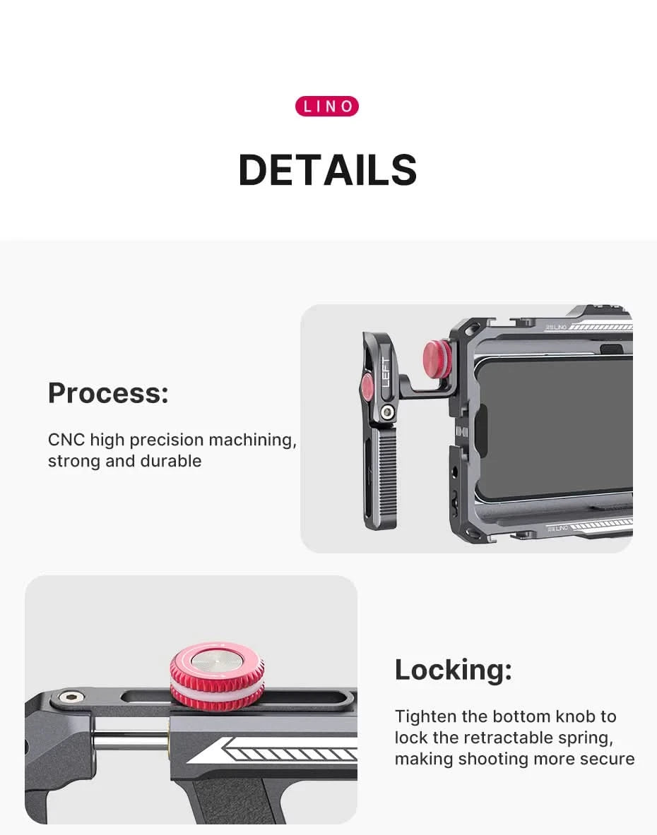 Ulanzi Lino Smartphone Cage für iPhone 16 15 14 13 X XR XS Max Mini/Pro/Pro Max Smartphone Griff Handy Vlog Video