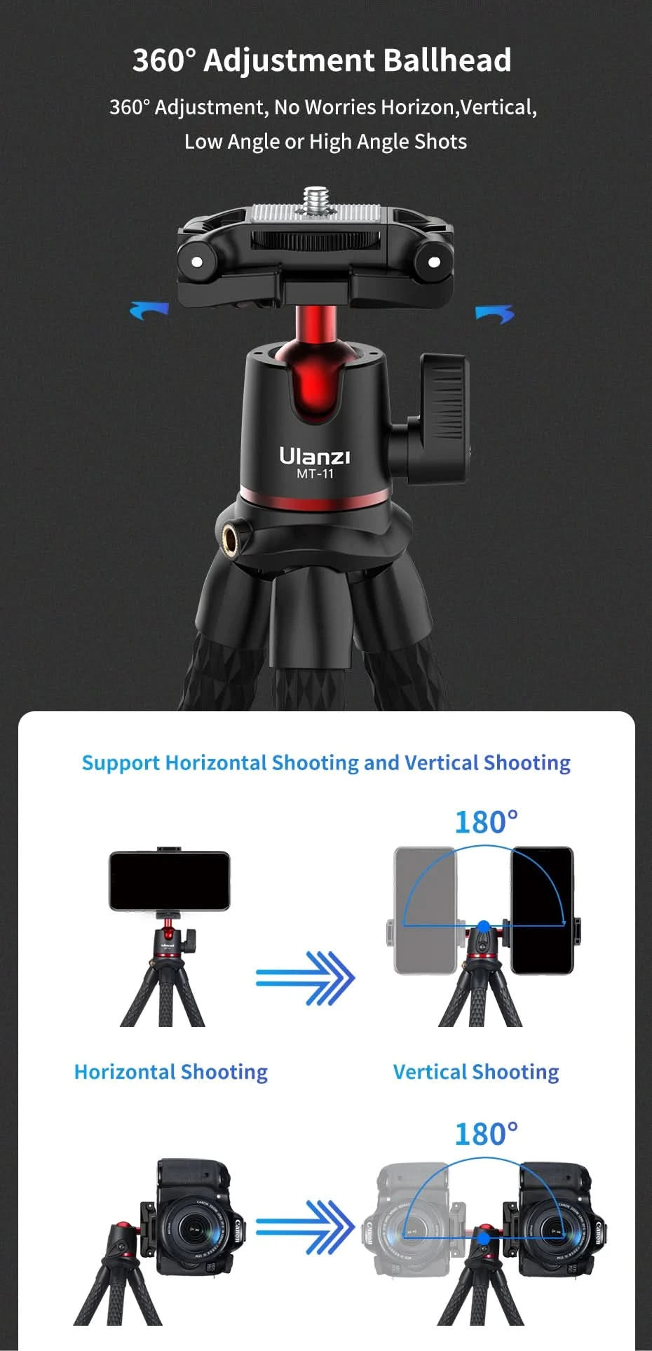 Ulanzi MT-11 Flexible Octopus Tripod For Phone DSLR Camera Vlog Portable 2in1 Design Selfie Stick Tripod With Phone Holder