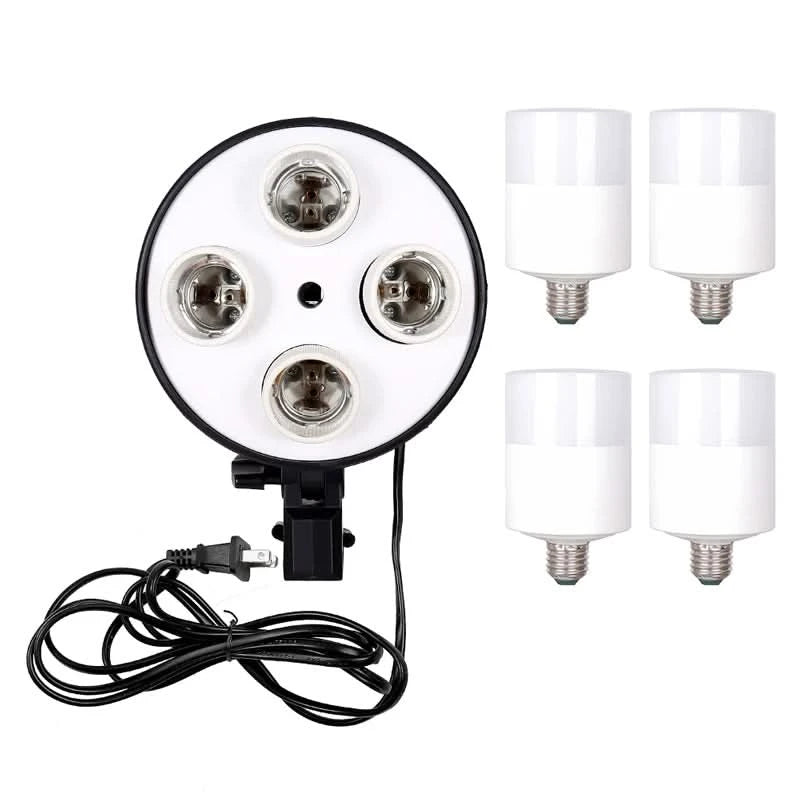 SH Fotostudio Softbox Licht-Kit Fotoausrüstung Vier Lampenfassungen Dauerlichtsystem mit E27 Glühbirnenzubehör