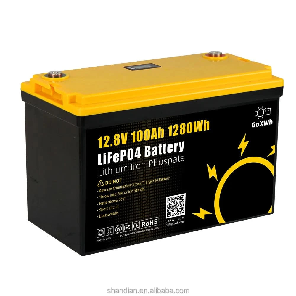 GoKWh Custom Deep Cycle Lifepo4 Batterie 12V 100Ah Batterie Lifepo4 LFP 12.8V 100A 200h Lithium-Ionen Solarbatterie Wohnmobil Haus Boot LCD