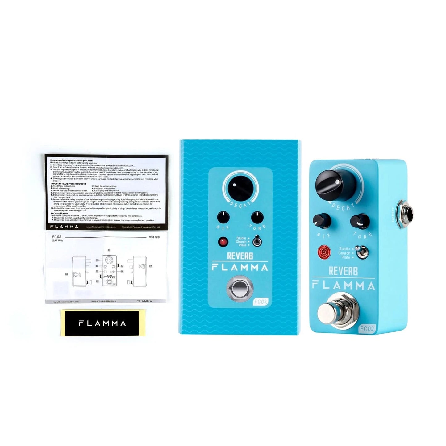 FLAMMA FC02 E-Gitarren-Pedal, Hall-Effektpedal mit Studio Church Plate Effekten, True Bypass mit Netzteil