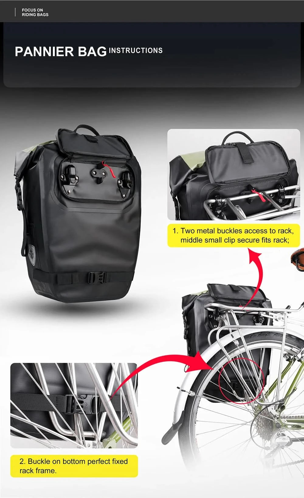 Rhinowalk Fahrradtasche & Gepäckträgertasche, 100 % wasserdicht, 27 l großes Fassungsvermögen, multifunktionale Gepäckträgertasche, Fahrradtaschen