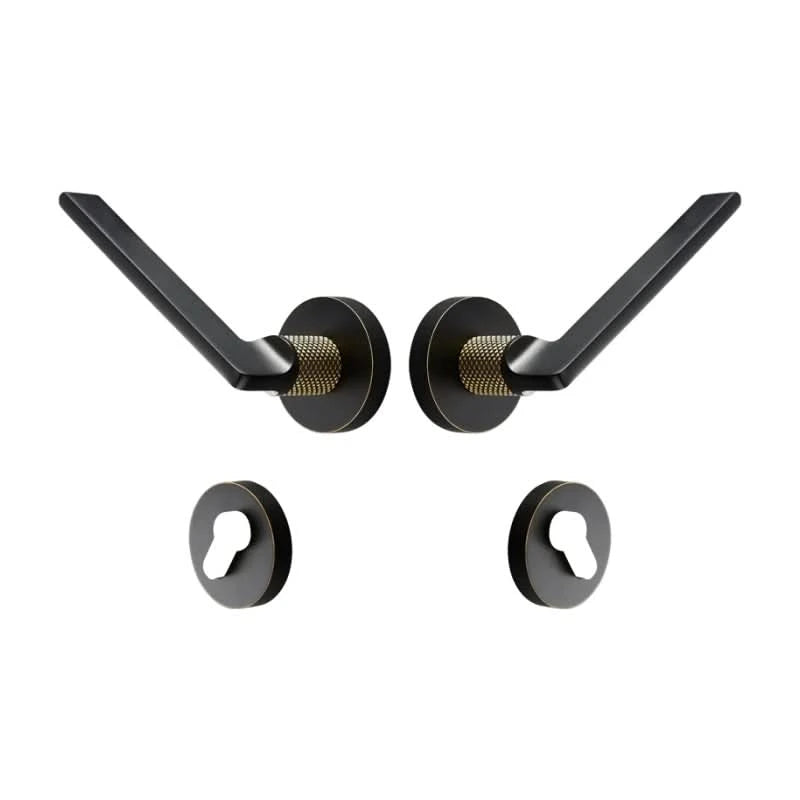 Dooroom Messing Türdrücker, geräuschlos, Schwarz-Gold, für Schlafzimmer, Badezimmer, Holztür, Schloss-Set, Blindgriffknauf
