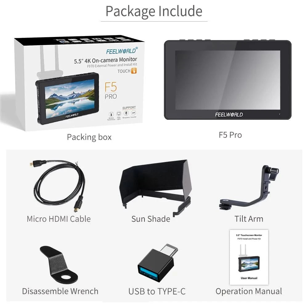 FEELWORLD F5 Pro V4 6 Zoll DSLR-Kamera-Feldmonitor Touchscreen 3D LUT FHD1920 1080 4K HDMI Video Fokusassistent für Gimbal