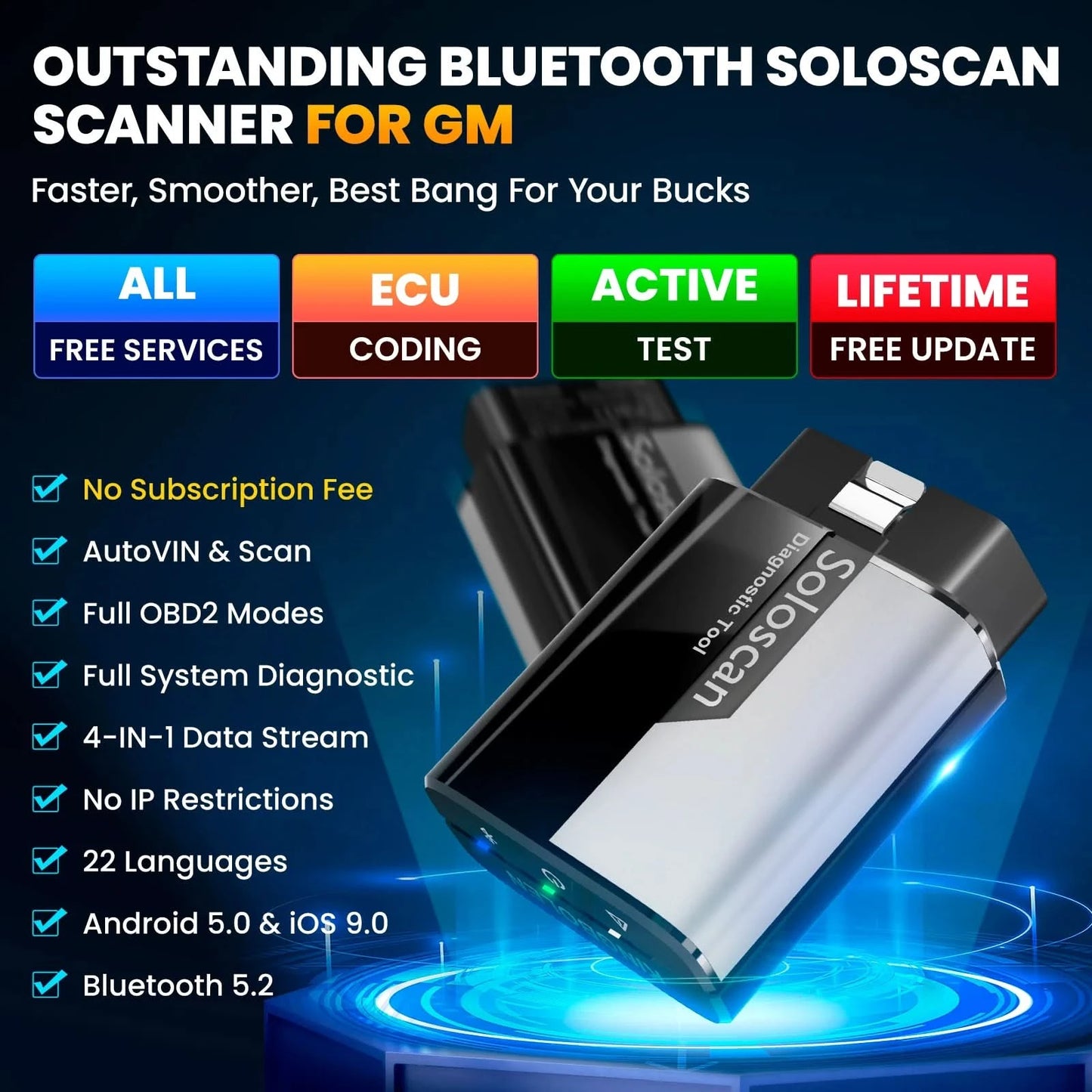 Kingbolen 2026 Soloscan Bi-directional OBD2 Code Reader for GM PK Topscan