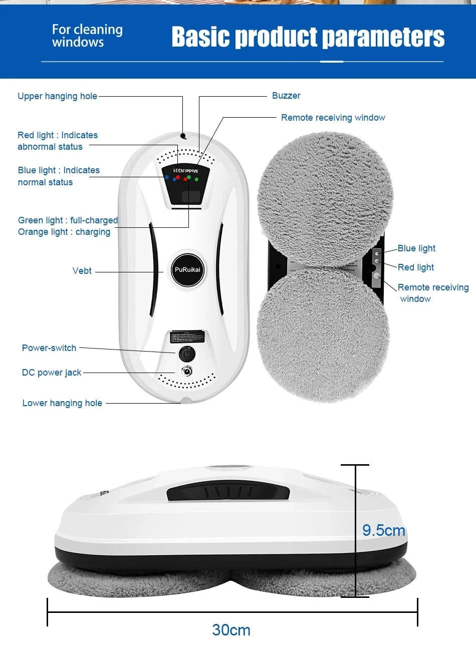 Fensterputzroboter für zu Hause, intelligenter elektrischer Staubsauger mit Fernbedienung und Wischer
