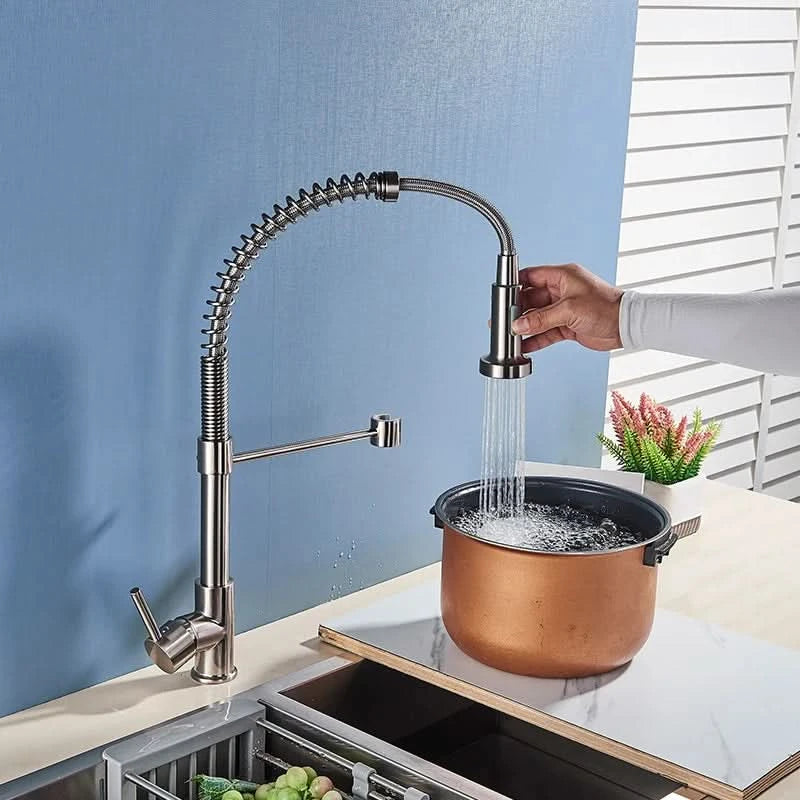 Küchenarmatur aus gebürstetem Nickel mit Ausziehbrause, Heiß- und Kaltwasserhahn, Messing, drehbar, Küchenmischbatterie, Wasserhahn