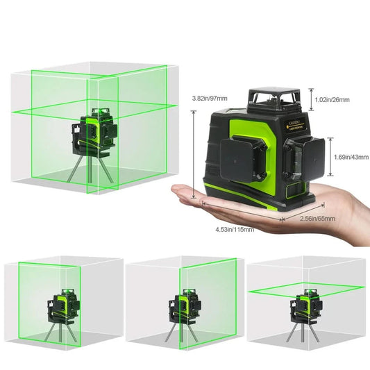 Huepar 12 Lines 3D Cross Line Laser Level Kit Osram Self-Leveling Green Beam 360° Vertical Horizontal With Laser Receiver Tripod