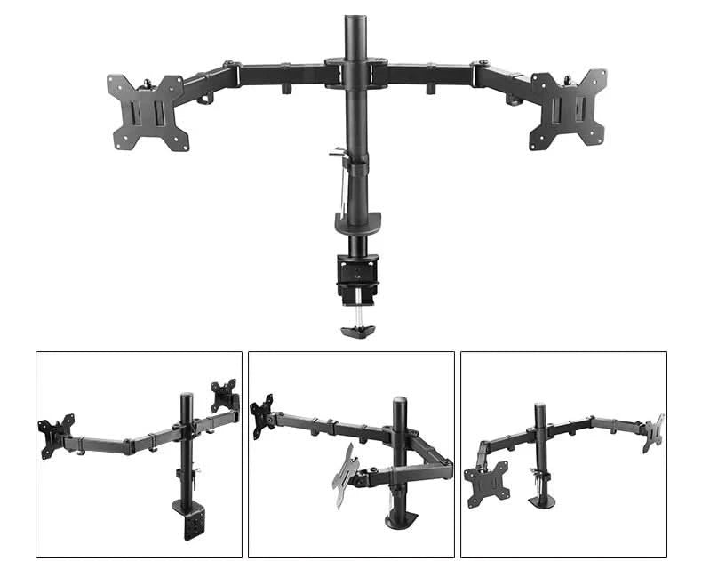 D-MOUNT MS02 9.9kg each head Full Motion 360 rotate Dual 10"-27" Monitor desktop holder stand long Mount Arm clamp and grommet