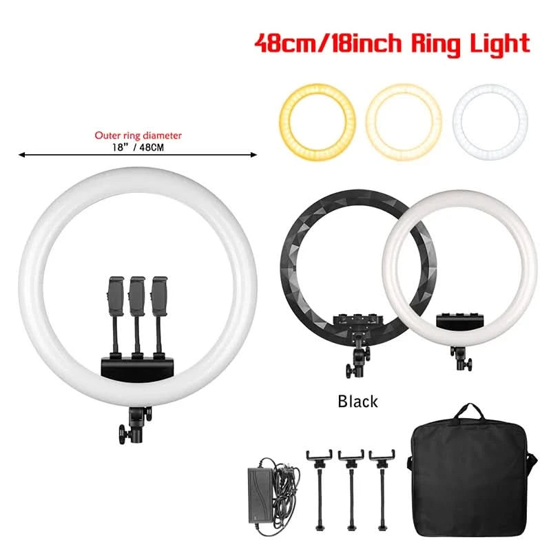 SH 45cm 18 Zoll Ringlicht mit Stativ USB-Lade-Selfie-LED-Lampe Dimmbares Fotolicht für Fotografie Studio