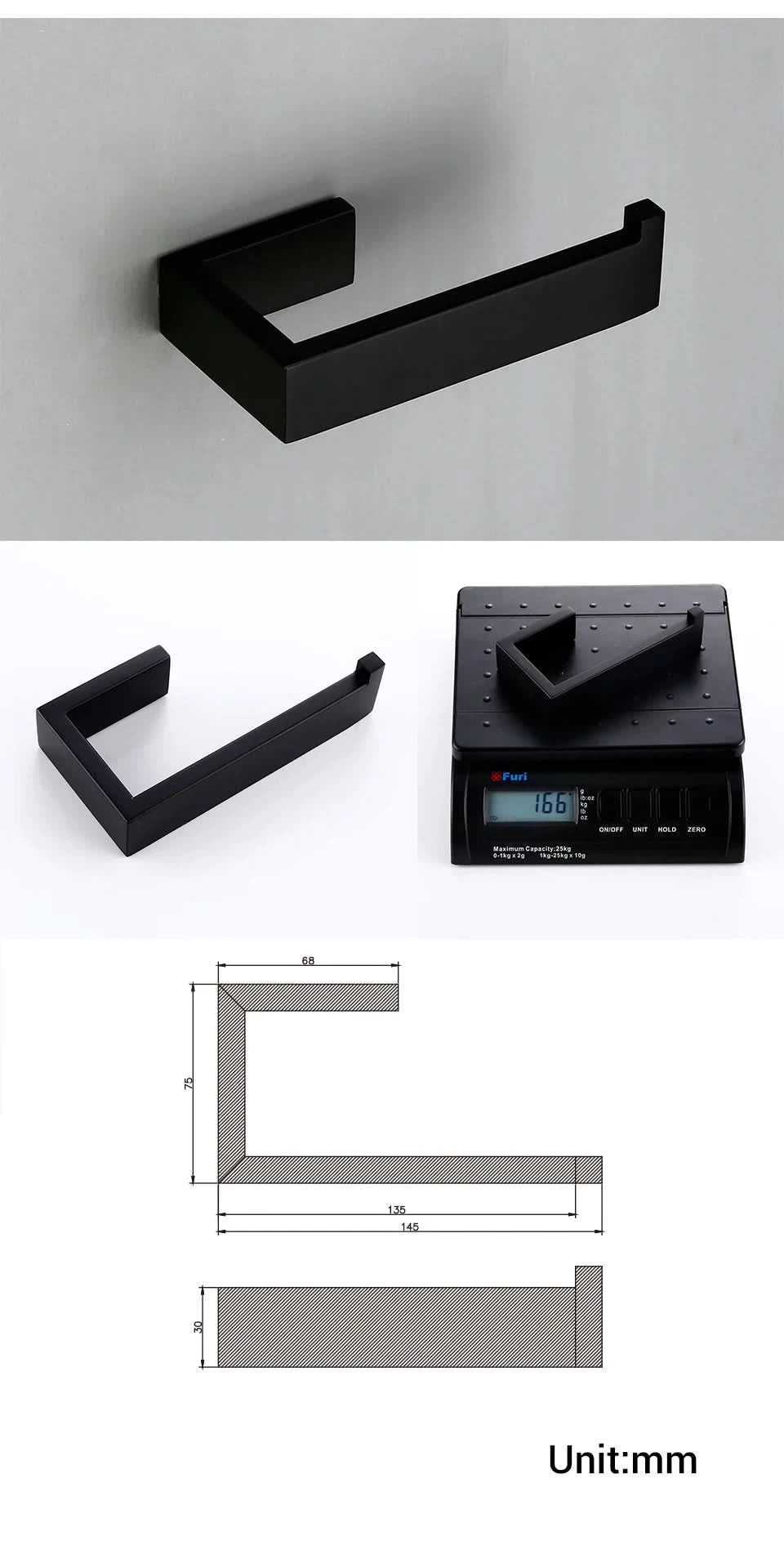 Stainless Steel Black Wall Mounted Screw Hook Paper Holder Towel/ Tissue Holder Towel Bar Bathroom Accessories