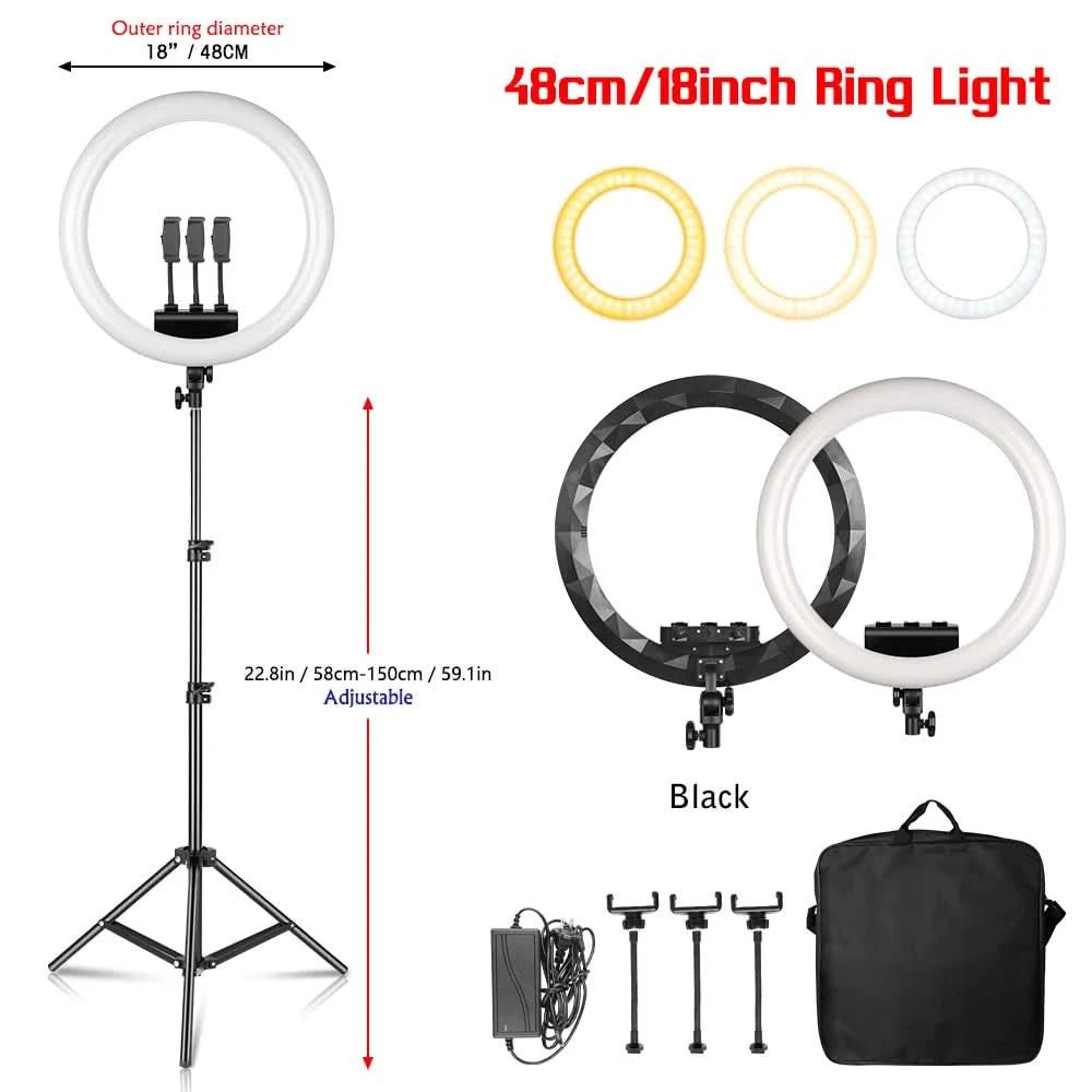 SH 45cm 18 Zoll Ringlicht mit Stativ USB-Lade-Selfie-LED-Lampe Dimmbares Fotolicht für Fotografie Studio