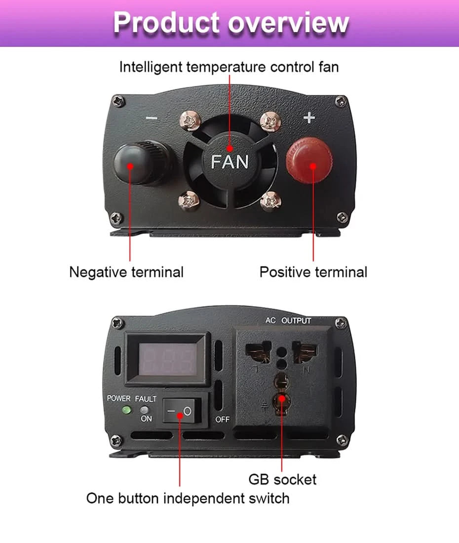 Pure Sine Wave Inverter 12V 24V 110V 220V 1000w 2000w 2600w Inversor 12V 48V to 220V Power Solar Inverter Converter LED Display